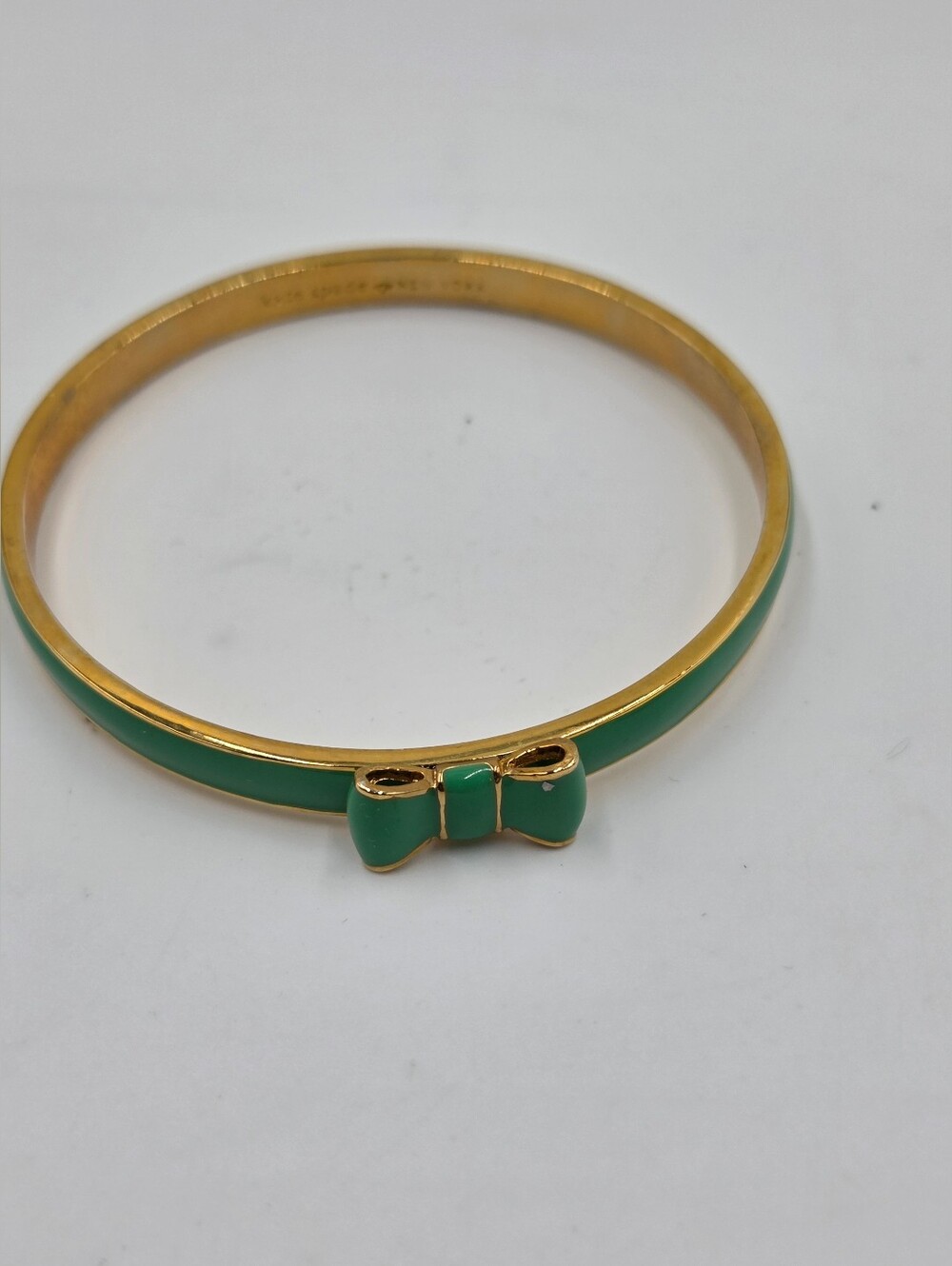 Kate Spade Green Enamel Bow Bangle Bracelet Gold Tone Trim